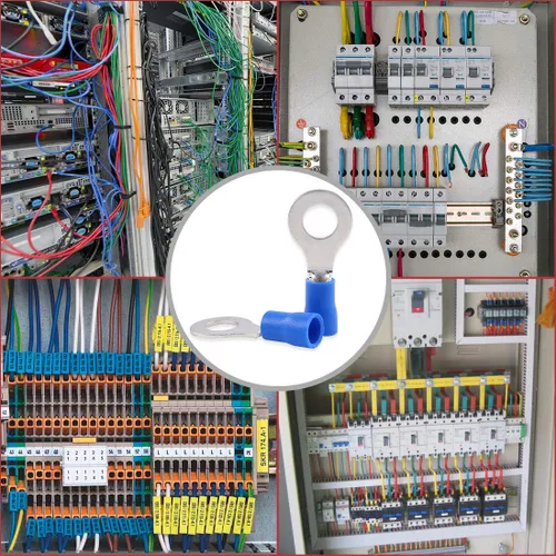 Vista 7 de Hilitchi 100 conectores de crimpado de cables eléctricos de anillo aislado 16-14AWG (azul, M6)