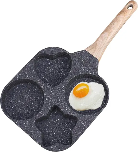JUSTUP Sartén antiadherente, sartén para huevos de 4 tazas, sartén dividida antiadherente, sartén de granito saludable de 7.5 pulgadas con mango