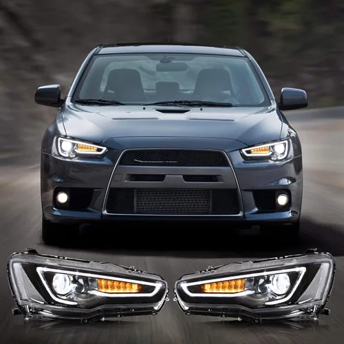 Vista 6 de YUANZHENG Conjunto de faros LED secuenciales para [Mitsubishi Lancer EVO X Sedan 2008-2018] YAA-YS-0162CH (ojo de demonio rojo)