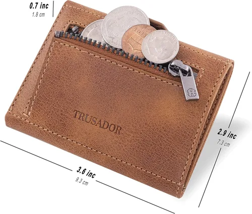 Vista 2 de TRUSADOR Verona - Cartera unisex de piel con bolsillo frontal, Coñac, Soporte para monedas y Airtag