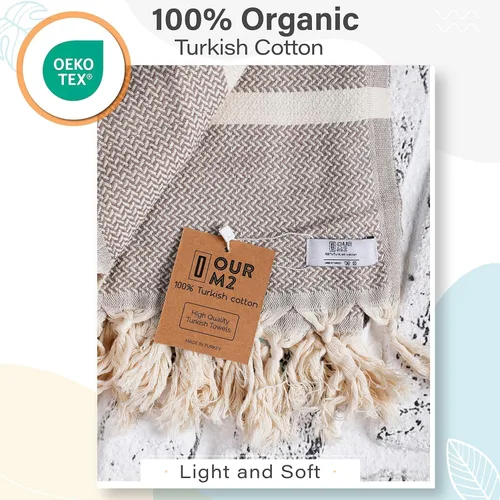 Vista 3 de Toalla de playa turca de lujo de algodón turco de alta calidad, sin arena, de secado rápido, toallas de playa ligeras, multiusos, para pareo, Beige