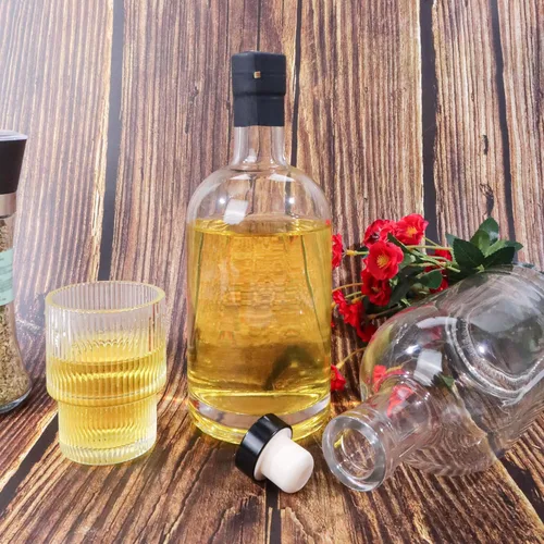 Vista 5 de GUANENA Paquete de 4 Botellas de Vidrio Transparente de 25oz con Tapones de Corcho y Cápsulas de Encogimiento de PVC, Botellas de Licor de 750ml