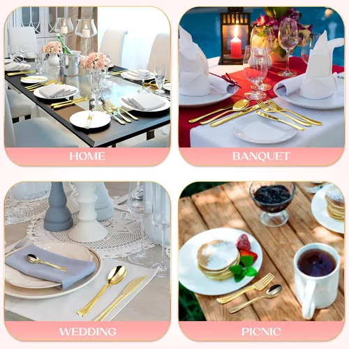 Vista 5 de Juego de 75 cubiertos de plástico preenrollados desechables con 75 tenedores, 75 cuchillos, 75 cucharas y 75 servilletas, cubiertos de plástico