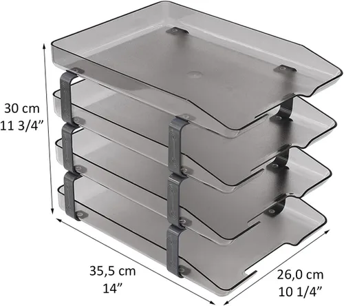 Vista 9 de Acrimet Bandeja tradicional de 4 niveles de carga frontal de plástico organizador de archivos de escritorio (color ahumado)