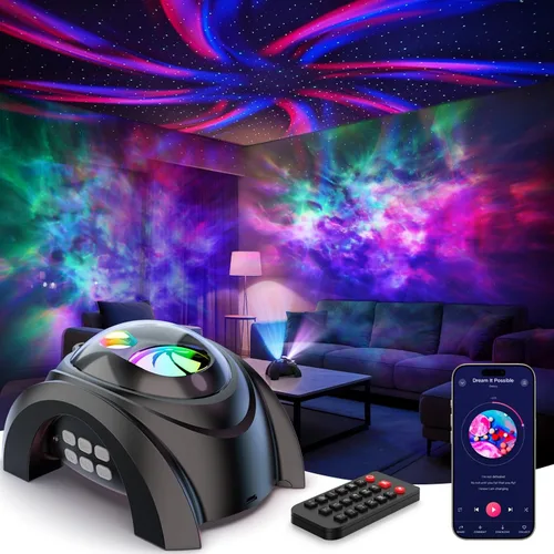 Vista 10 de Rossetta Proyector de galaxia de doble lente, proyector de estrellas para dormitorio con ruido blanco y altavoz Bluetooth, control remoto