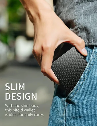 Vista 4 de NEW-BRING Pop Up Card Wallet for Men Minimalist Credit Card Holder Slim Carbon Fiber Wallet RFID Blocking(Carbon Fiber)