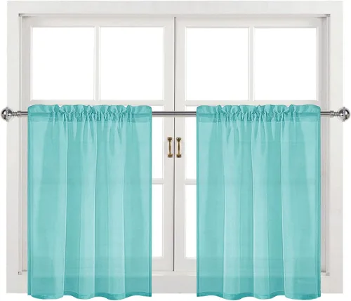 DWCN Cortinas Transparentes Aqua de Voile Semitransparente con Bolsillo para Barra para Dormitorio y Sala de Estar, 36 x 36 pulgadas de Largo, Juego