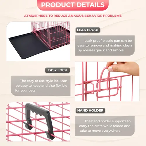 Vista 6 de FDW Jaula para perros con doble puerta, jaula plegable de alambre de metal de 36 pulgadas con bandeja extraíble y panel divisor, jaula para mascotas