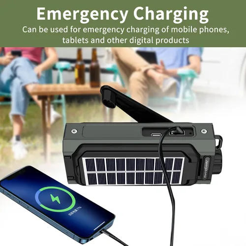 Vista 3 de Radio meteorológica NOAA/AM/FM con linterna, radio solar de manivela, carga USB tipo C, cargador de teléfono celular, alarma SOS, brújula