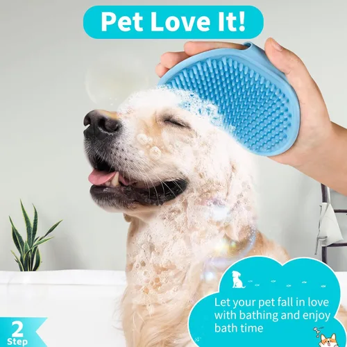 Vista 4 de Comotech Cepillo de aseo para perros 3 en 1 Cepillo de champú y estropajo con mango ajustable para perros y gatos de pelo corto y largo