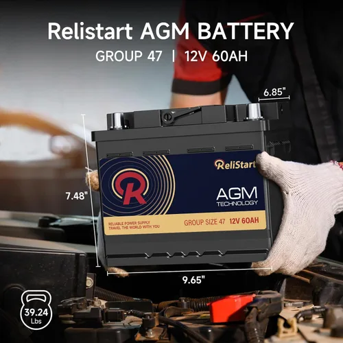 Vista 2 de Batería AGM BCI Group 47 - Batería automotriz de 12 V, 60 Ah H5, tamaño 47, batería de 12 V para arranque y parada recargable, ciclo profundo, 36