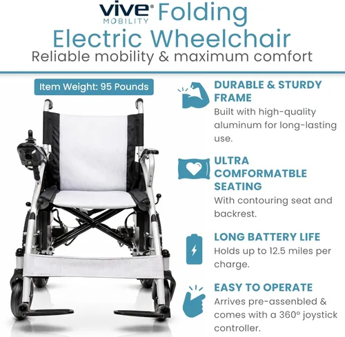 Vista 2 de Vive Silla de ruedas eléctrica plegable, silla de ruedas plegable, scooter de potencia estrecha, resistente, aprobada por la TSA, tamaño compacto