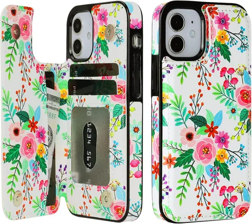 Vista 12 de HAOPINSH Funda tipo cartera para iPhone 12 Mini con soporte para tarjetas, diseño de mármol azul y morado en la parte trasera, de piel sintética