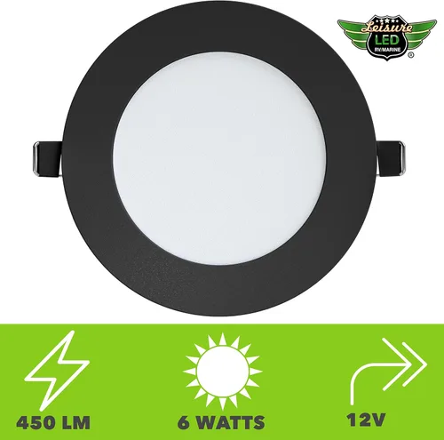 Vista 3 de Leisure LED Paquete de 5 luces de techo empotrables para barco RV de 480 lúmenes, luz LED súper delgada, panel de luz DC 12 V 4.75 pulgadas, 6 W