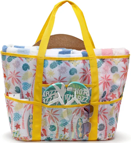 F-color Mesh Beach Bag Family - Large Tote Bag for Cruise Pool Beach Vacation Essentials