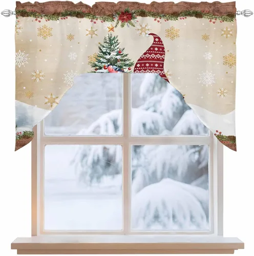 Vista 2 de Cortinas de cocina con cenefa de gnomos de granja, cenefa con bolsillo para barra, paneles de cortina para dormitorio, sala de estar, baño