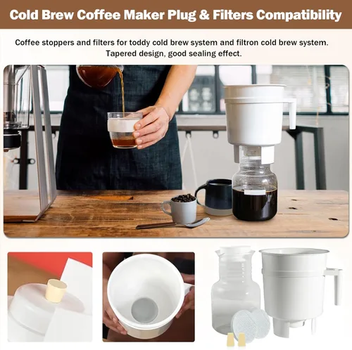 Vista 2 de Filtros de café reutilizables compatibles con Toddy Cold Brew Maker – Filtros y tapones lavables para sistema de preparación fría, funciona