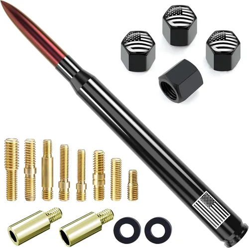 Vista 20 de Antena corta para camión de automóvil de 4 pulgadas con tapas de válvula de neumáticos, bandera estadounidense, repuesto universal para GMC Sierra