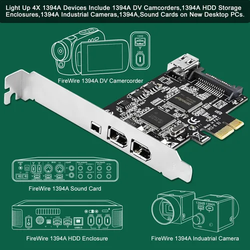 Vista 4 de Tarjeta de expansión PCIE Firewire 400 1394A de 4 puertos, Texas Instruments TI TSB43AB23, Plug and Play en PC de escritorio Windows y MAC, 3