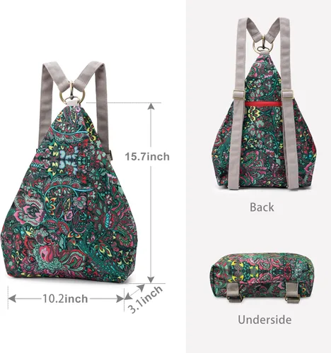 Vista 2 de Black Butterfly - Mochila prémium para mujer, estilo bohemio, casual, moderna, ligera y pequeña, verde (03-Green)