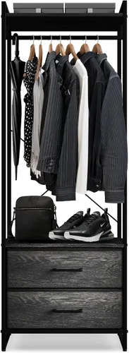 Vista 9 de Sorbus Perchero Premium de Ropa con Cajones - Armario Resistente de Servicio Pesado con Marco de Metal y Parte Superior de Madera - Perchero de Ropa