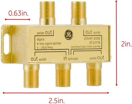 Vista 5 de GE 335 - Divisor de cable coaxial digital de 2 vías, 2.5 GHz 5-2500 MHz, compatible con RG6, funciona con TV HD, satélite, Internet de alta