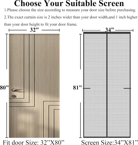 Vista 2 de Mpmedo Imanes de tira completa de malla de fibra de vidrio resistente con cierre magnético para puertas de 32 x 80 pulgadas
