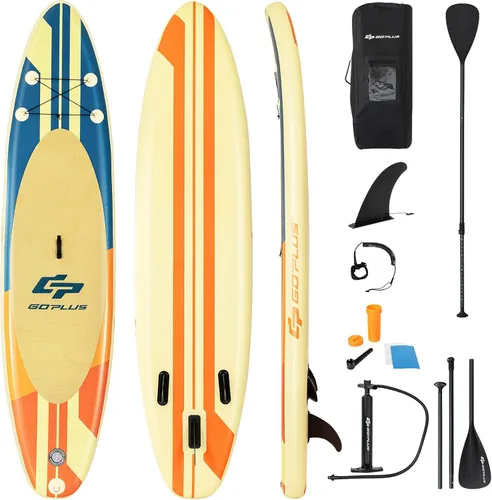 Goplus Tabla de remo inflable de pie, 10/10.5 pies/11 pies SUP 6 pulgadas de grosor con accesorios de primera calidad, paleta de aluminio ajustable,