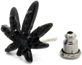 Vista 3 de Pendientes de tuerca para hombre tono negro 0551in cristal de marihuana Cz Hip Hop Micro pavimenta