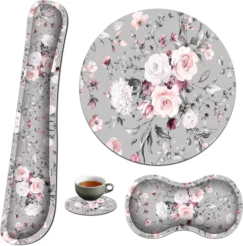 Vista 9 de Reposamuñecas para teclado, alfombrilla para mouse, reposamuñecas y posavasos, base de goma antideslizante con espuma viscoelástica ergonómica Vaca