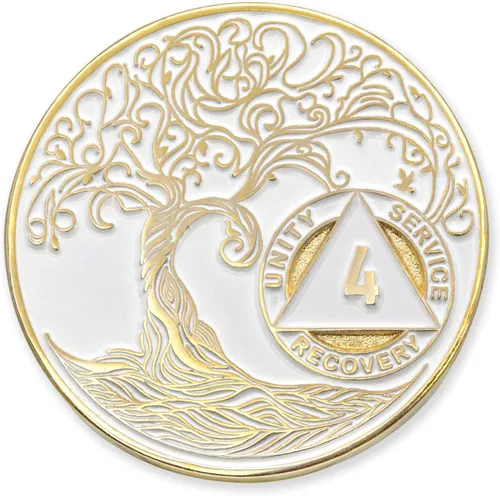 Vista 159 de 1 año Sobriety Mint Twisted Tree of Life Medallón de recuperación AA chapado en oro, chip/ficha - negro