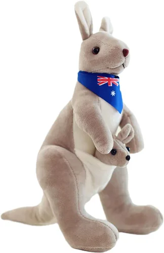 Juguete de peluche de canguro animal de peluche de canguro gris de 11 pulgadas con bufanda juguete de animal suave abrazable regalo creativo para