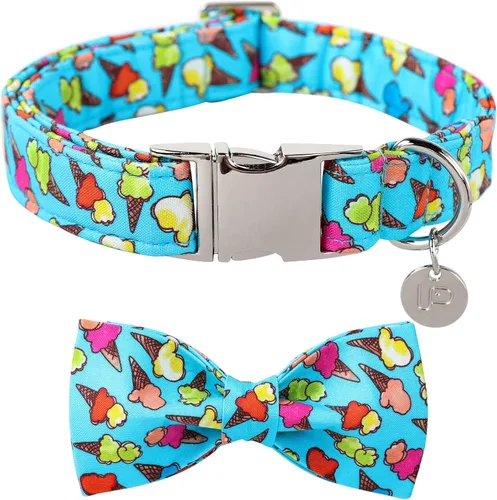 Collar de verano para perro con pajarita, collar de algodón lindo para perro, collar de lazo de verano para perros pequeños, collar de perro azul