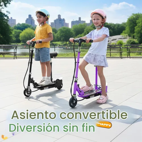Vista 3 de Electric Scooter with Seat, Adjustable Height for Kids Ages 6-12, up to 10mph ＆ 155lbs Max Load, Removable Seat 2 Riding Styles Negro