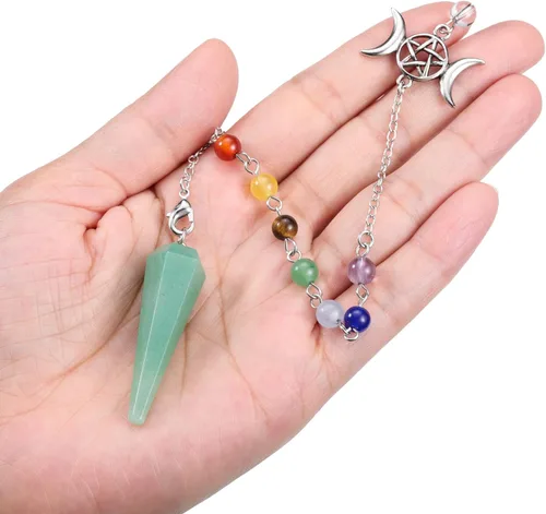 Vista 6 de GEHECRST Péndulo de cristal de cuarzo transparente natural para adivinación, cristal hexagonal para curación de chakras, piedra de cuarzo