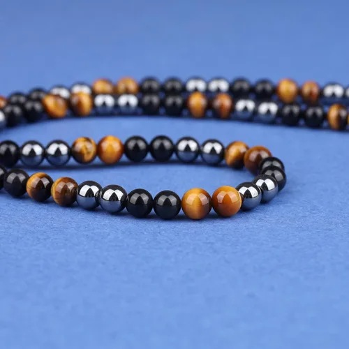 Vista 4 de GAVU Collar de cristal con cuentas de piedras preciosas para hombre, Piedra, hematita y obsidiana arcoíris