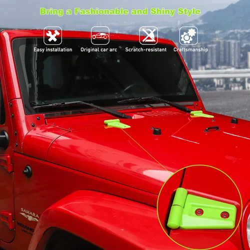 Vista 3 de Kit de moldura de cubierta de bisagra de capó 2 piezas para Jeep Wrangler JK JKU 2007-2018 (verde)