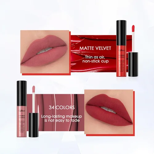 Vista 3 de Lápiz labial líquido mate de terciopelo de larga duración e impermeable, brillo de labios en copa antiadherente, morado oscuro 604