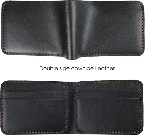 Vista 2 de HATA Black Cowhide Full Grain Leather Bifold Wallet For Men With RFID Blocking Minimalist Front Pocket Security Passcase And Durable Extra Capacity