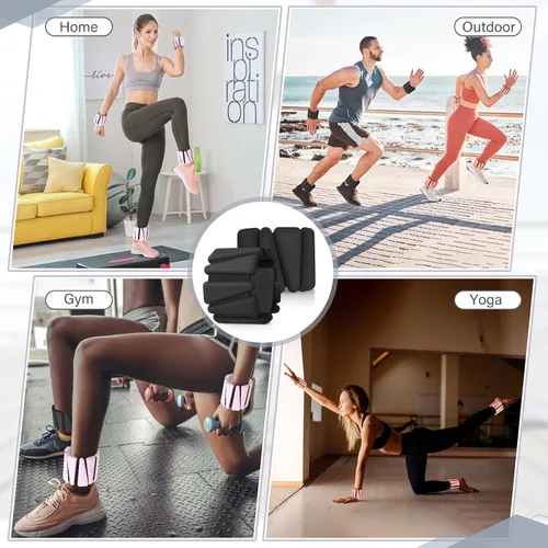 Vista 7 de Vinsot Pilates - Pesas de muñeca y tobillo para mujer, juego de 4 (2 libras cada una), pulseras con peso ajustables para piernas, para caminar