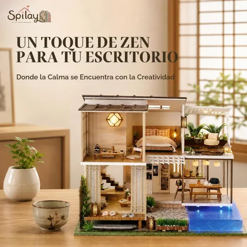 Vista 4 de Spilay - Casa de muñecas en miniatura con muebles, kit de bricolaje de madera para casa de muñecas, mini kit artesanal hecho a mano, escala 1:24