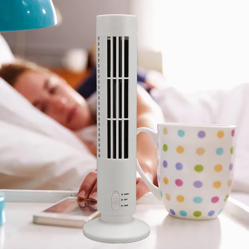 Vista 3 de Tower Fan Portable Fan Table USB Bladeless Quiet Cooling [Brand] Compact Tower Design 2 Speeds for Home Bedroom Desktop Side Table (White)