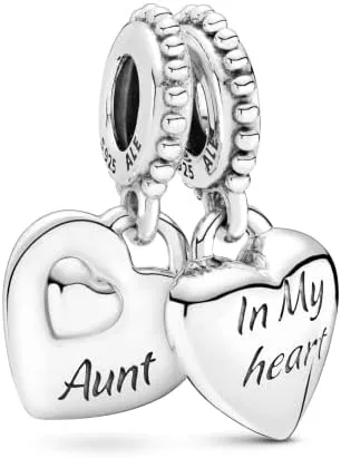 PANDORA Jewelry Aunt & Niece - Dije colgante de corazón dividido - Collar o pulsera para mujer - Plata de ley, Metal Plata esterlina, No es una