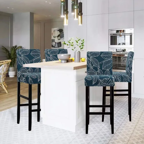 Vista 2 de Lellen Juego de 2 fundas para taburetes de bar, fundas jacquard para taburetes de bar, fundas deslizables elásticas para taburetes de bar