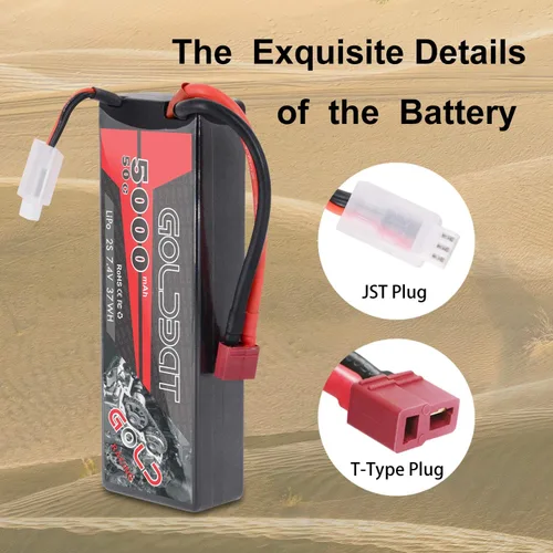 Vista 4 de GOLDBAT 2S Lipo Batería 5000mAh 50C 7.4V Pack Hardcase con T Plug para RC Evader BX Car, Traxxas Slash Buggy RC Truggy RC Avión UAV Drone FPV