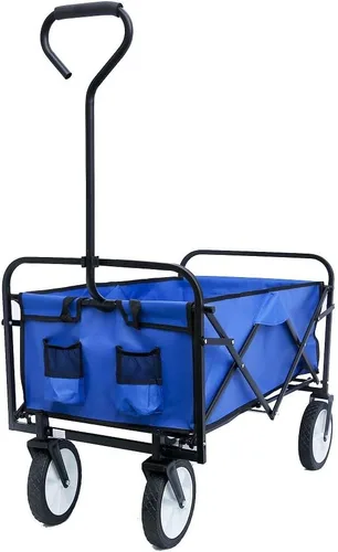 Vista 2 de Carro plegable para exteriores, carrito de compras plegable para jardín, con asas ajustables y portavasos para compras y picnic en el parque