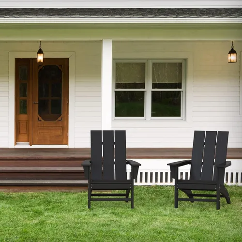 Vista 17 de Silla Adirondack moderna, sillas de patio de plástico HDPE para todo tipo de clima, silla para hoguera, sillas de césped al aire libre para terraza