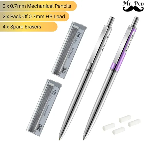 Vista 2 de Mr. Pen - Lápiz mecánico de 0.7, paquete de 2 con plomo y borrador, lápiz automático