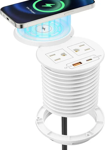 Vista 9 de XBA PD - Ojal de alimentación de escritorio USB C de 20 W con cubierta de cargador inalámbrico de 15 W, regleta de alimentación empotrada con USB A