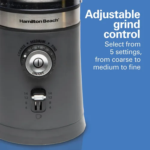 Vista 3 de Hamilton Beach Electric Coffee Grinder for Beans, Spices and More, with Multiple Grind Settings for up to 14 Cups, Removable Stainless Steel